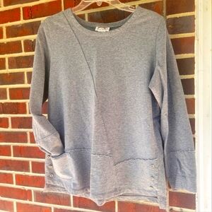Wild Palms Sweatshirt Gray Seamed Detail Button Hem Weekend Gym Wear S